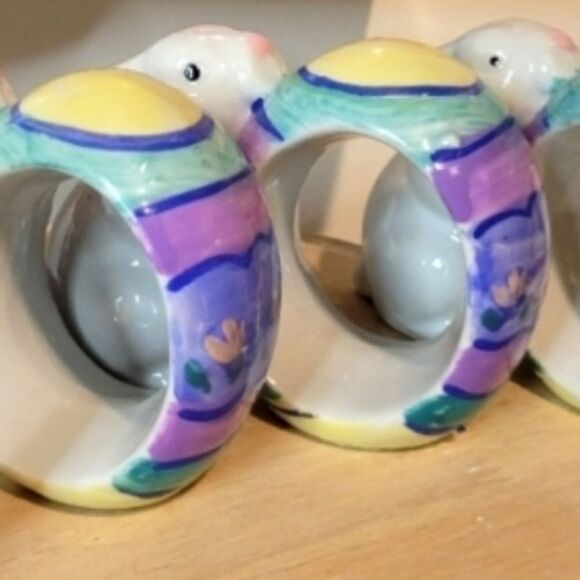 Handpainted Easter Bunny Napkin Rings - Picture 3 of 3